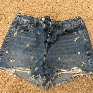 american eagle floral jean shorts